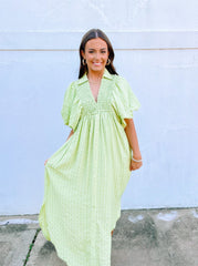 Lime Button Down Midi Dress