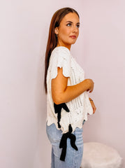 Crocheted Knit Top with Bow Detail