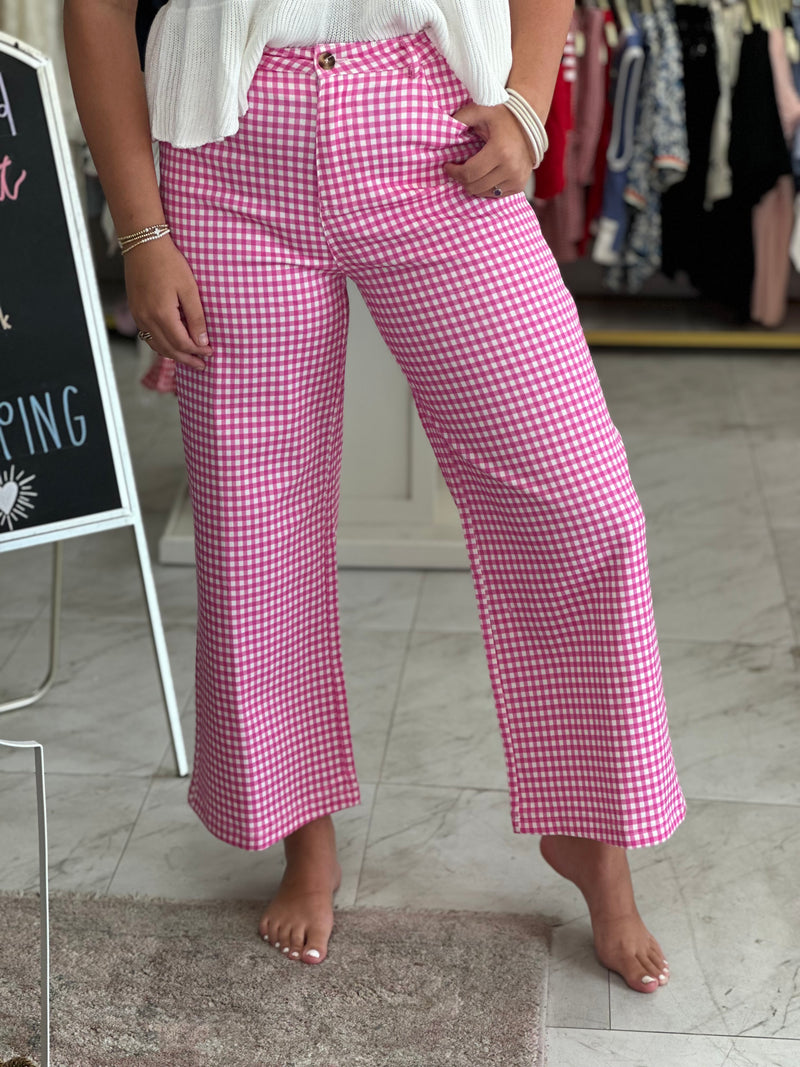 Pink Gingham Straight Leg Pants