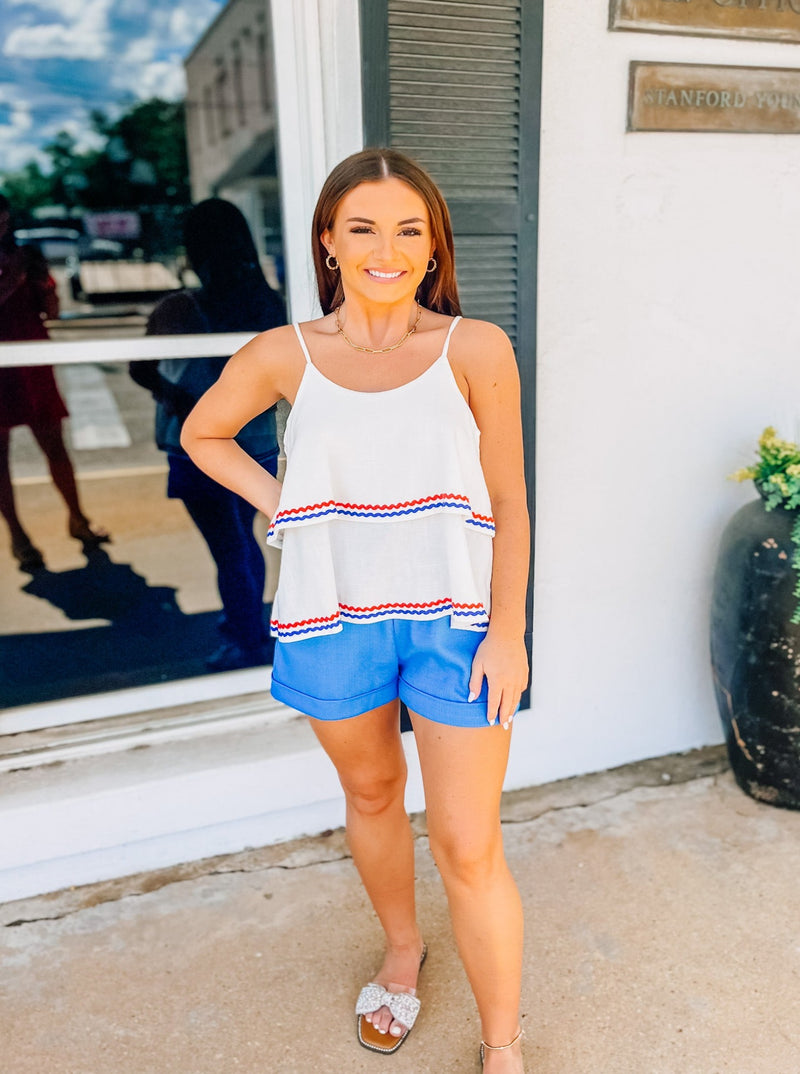 Blue & Red Ric Rac Trim Top