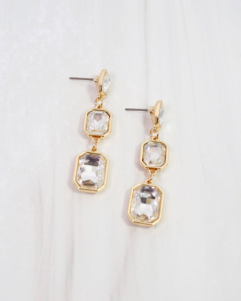 Turin Rectangle Crystal Drop Earring Gold
