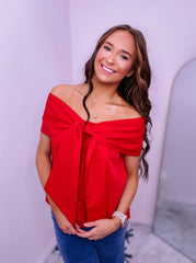 Red Bow Accented Off The Shoulder Top