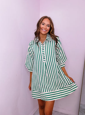 Green and White Button Dress