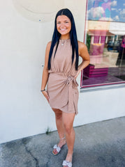 Taupe Halter Dress with Wrap Cover