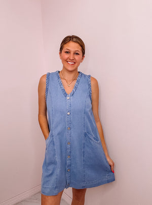 Chambray Braided Mini Dress