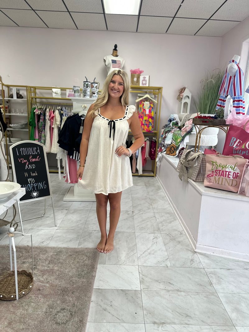 Oatmeal Front Tie Mini Shift Dress