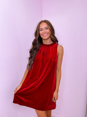 Deep Red Velvet Halter Dress