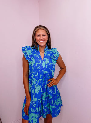 Blue & Green Floral Midi Dress