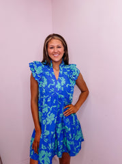 Blue & Green Floral Midi Dress