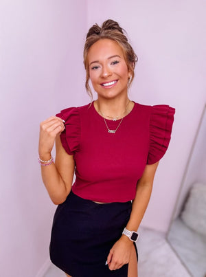 Maroon Ribbed Crop Top