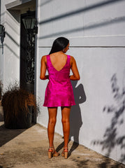 Fuchsia V Neck Flower Dress