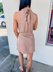 Taupe Halter Dress with Wrap Cover