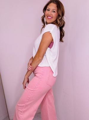 Pink Denim Jeans with Pearls