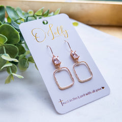 Clear Glass Connector w/Textured Open Rectangle Dangle Earrings- Lilith