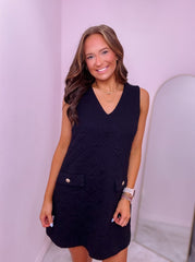 Black Textured Sleeveless  Mini Dress