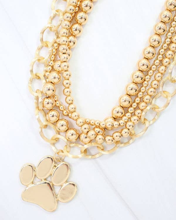 Bree Beaded Layered Necklace Paw Print Gold