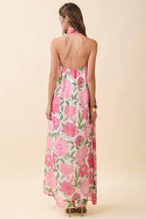 Strapless Floral Maxi Dress with Convertible Scarf