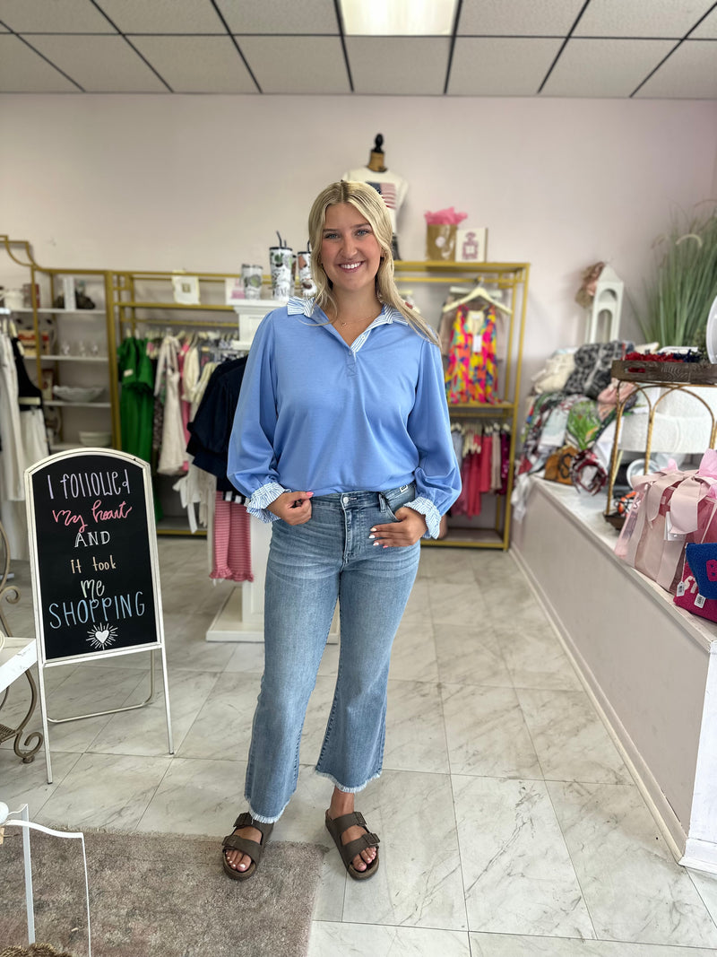 Mid Rise Kid Flare Judy Blue with Frayed Hem