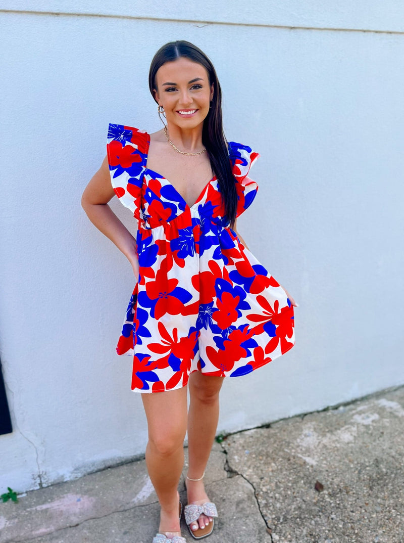 Floral Print Ruffle Romper