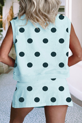 Baby Blue Polka Dot Print Tank Split Mini Skort 2pcs Set|S-4X