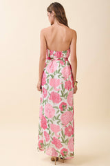 Strapless Floral Maxi Dress with Convertible Scarf