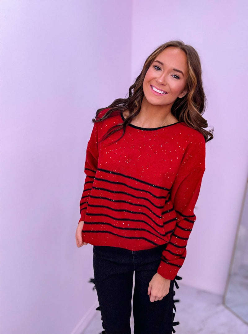 Red And Black Stripped Sweater