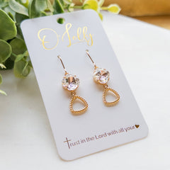 Clear Stone w/Gold Textured Shaped Dangle Earrings - Zoe