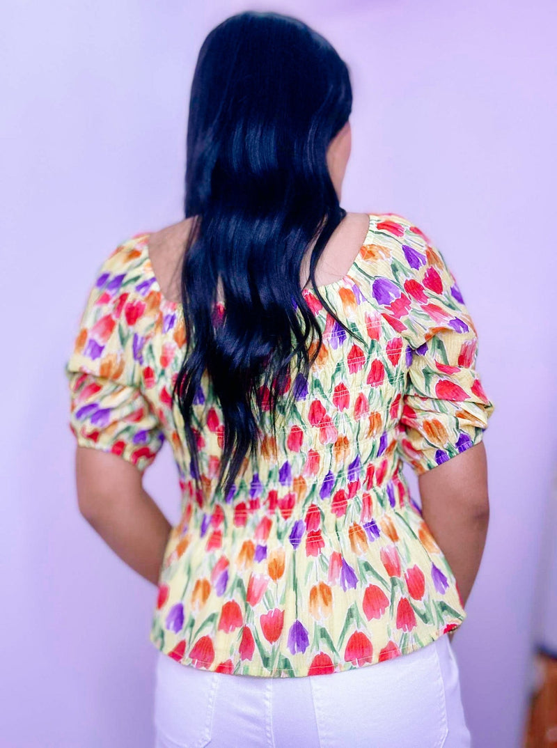 Multicolor Tulip Smocked Top