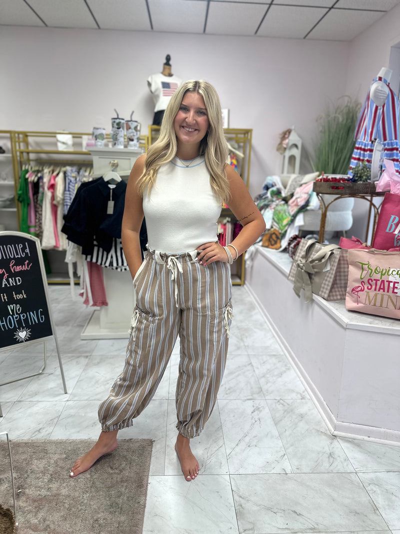 Almond Latte Striped Side Pocket Pants
