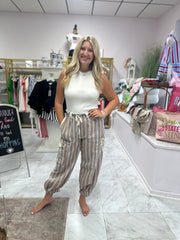 Almond Latte Striped Side Pocket Pants