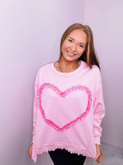 French Terry Loose Fit Sweatshirt With Foil Heart