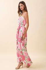 Strapless Floral Maxi Dress with Convertible Scarf