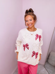 Sequin & Pearl Bow Sweater