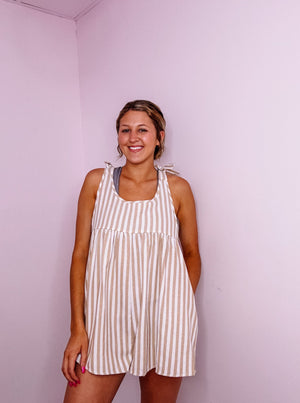 Taupe Seersucker Romper