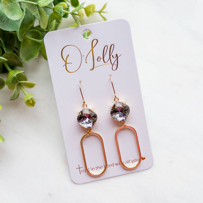 Charcoal Stone Connector w/Gold Open Dangle Earrings “Char”