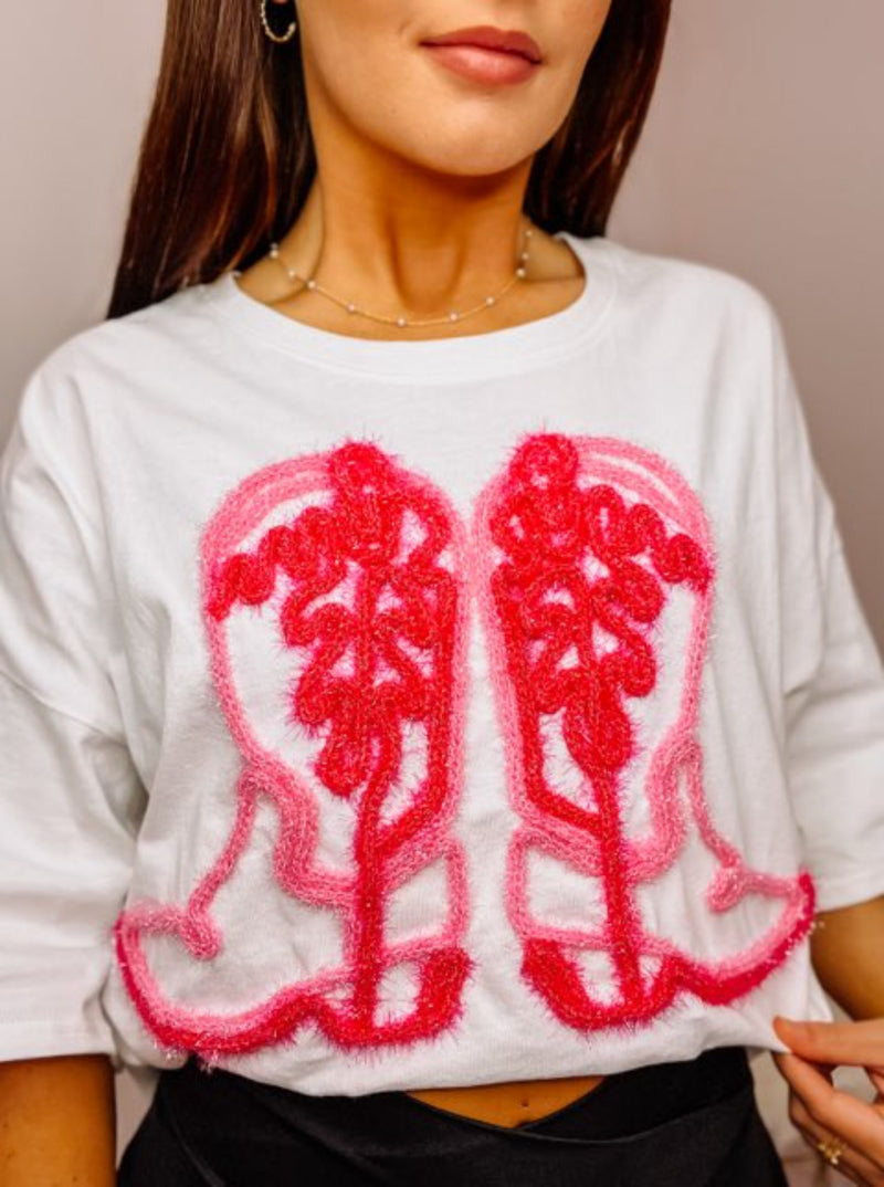 Threaded Western Boots Cropped Tee