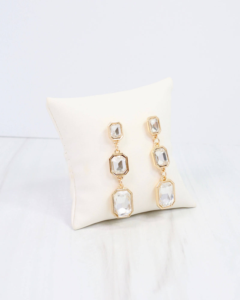 Turin Rectangle Crystal Drop Earring Gold