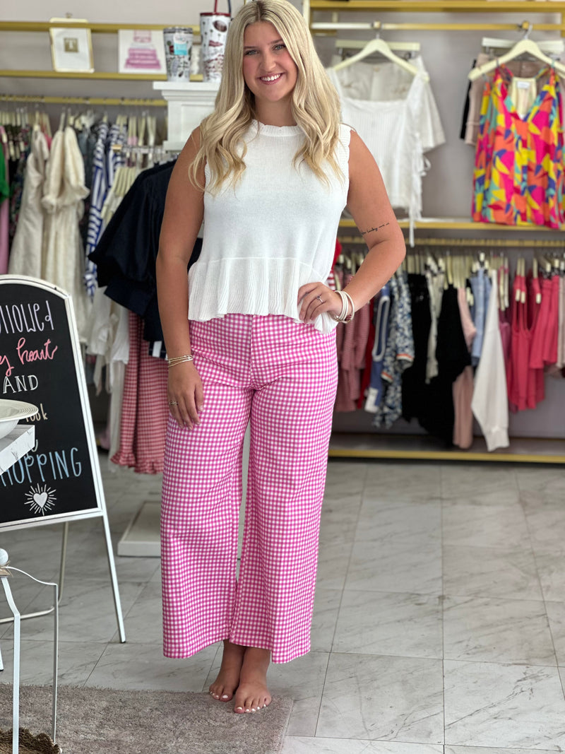 Pink Gingham Straight Leg Pants
