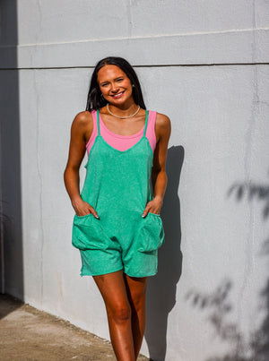 Green Sleeveless Washed Knit Romper