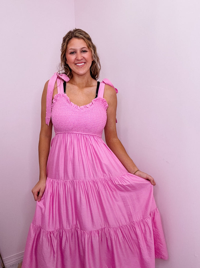Pink Smocked Tiered Maxi Dress