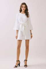 Flare Three Quarter Sleeves A Line Mini Dress
