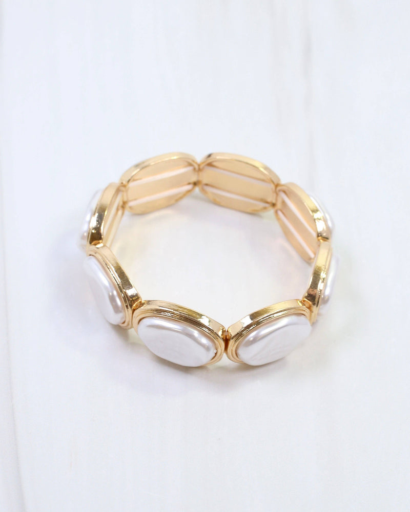 Arlet Oval Pearl Stretch Bracelet Gold