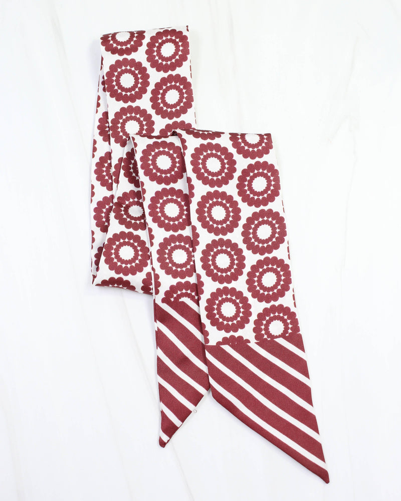 Lucy Floral Skinny Scarf Maroon White