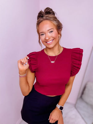 Maroon Ribbed Crop Top