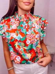 Floral Mock Neck Blouse