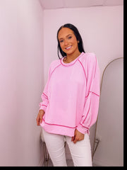 Baby Pink Textured Long Sleeve Pullover