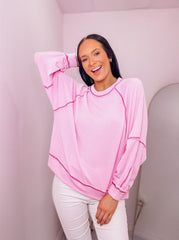 Baby Pink Textured Long Sleeve Pullover