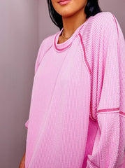 Baby Pink Textured Long Sleeve Pullover