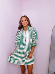 Green and White Button Dress