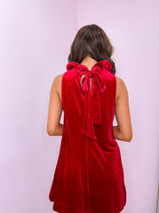 Deep Red Velvet Halter Dress